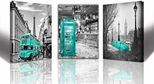 teal paris decor Wall Art for Living Room London Big